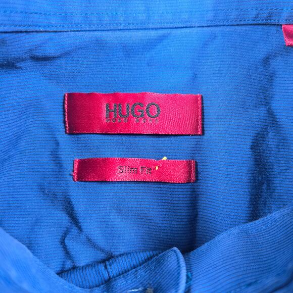 Hugo Hugo Boss Blue Pinstripe Slim Fit Button Up Shirt Men's Size Medium - Picture 2 of 7